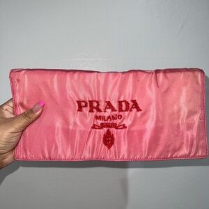 PRADA Pink Beaded Logo Oversized Clutch Bag Vintage